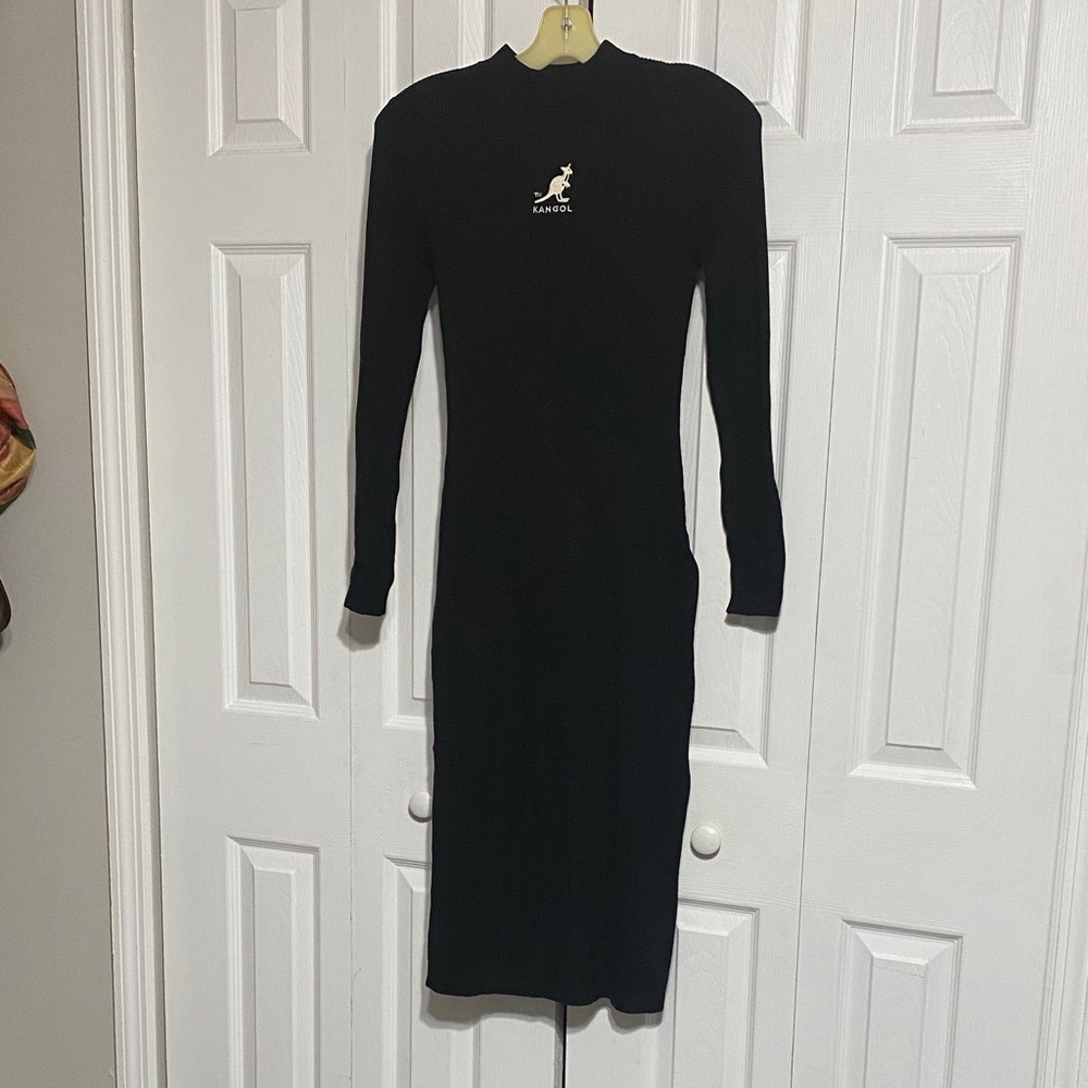 Kangol ribbed knit stretch mock neck fitted dress size SMALL